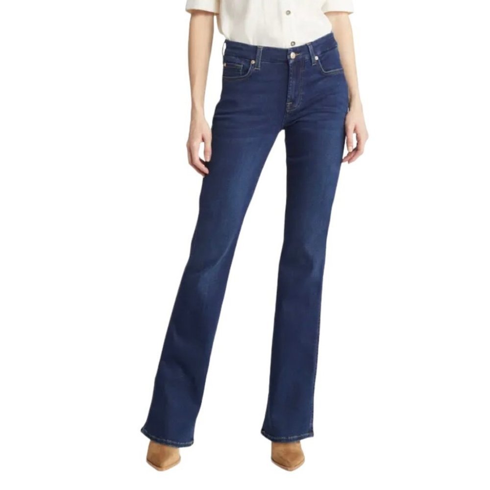 7 For All Mankind Bootcut Jeans Dark Wash Blue Denim Mid-rise Embroidery Size 29
